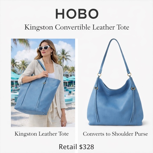 HOBO Handbags - HOBO Kingston Pebbled Leather Convertible Tote Bag Blue Slouchy Hobo Purse